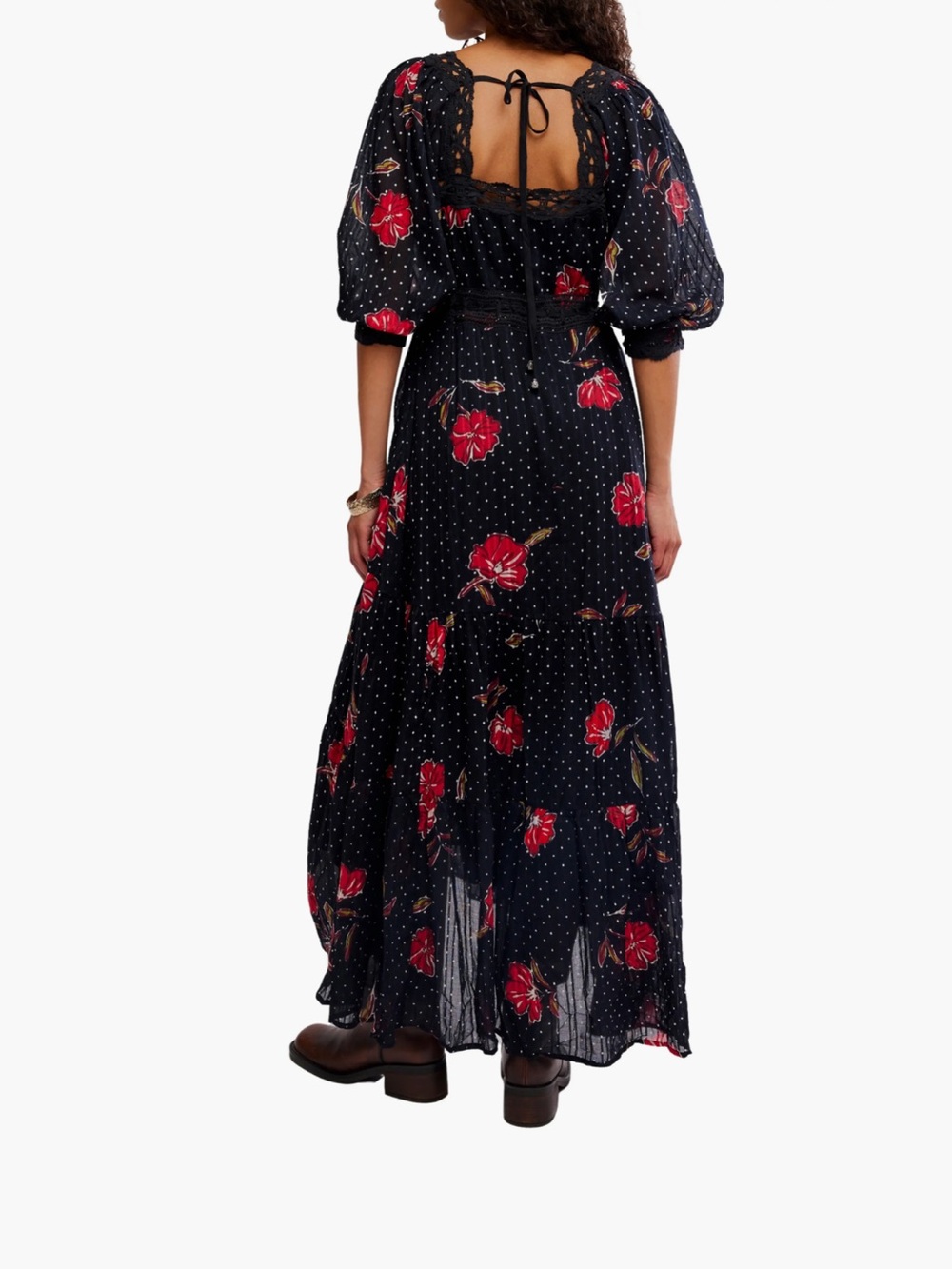 Free People Morning Meadows Floral Lace Trim Maxi Dress New! - Picture 8 of 15